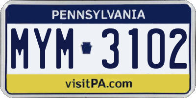 PA license plate MYM3102