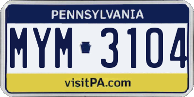 PA license plate MYM3104