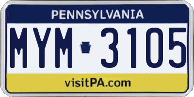 PA license plate MYM3105