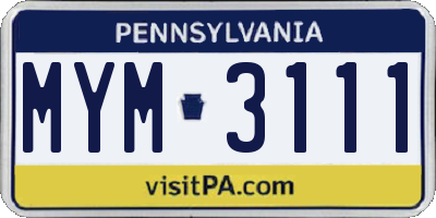 PA license plate MYM3111
