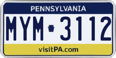 PA license plate MYM3112