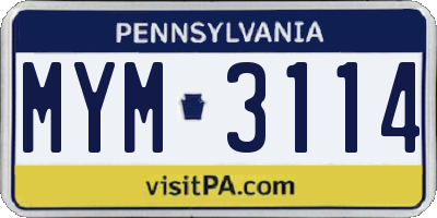 PA license plate MYM3114