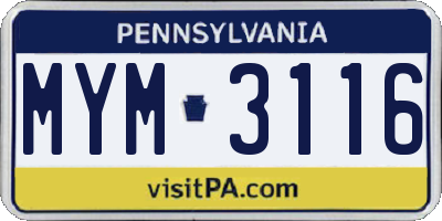 PA license plate MYM3116