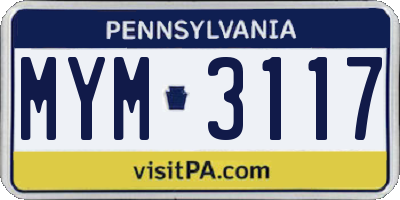 PA license plate MYM3117