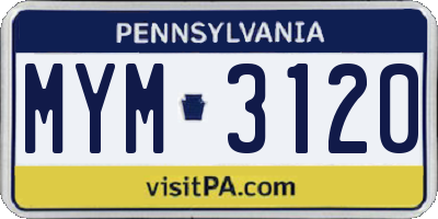 PA license plate MYM3120