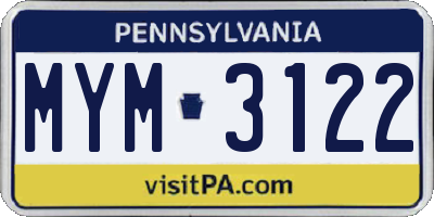 PA license plate MYM3122