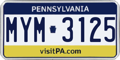 PA license plate MYM3125