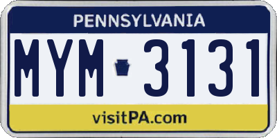 PA license plate MYM3131