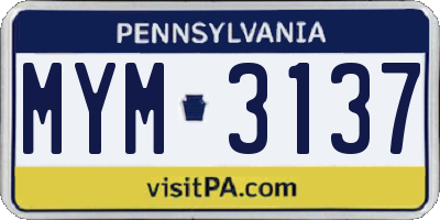 PA license plate MYM3137