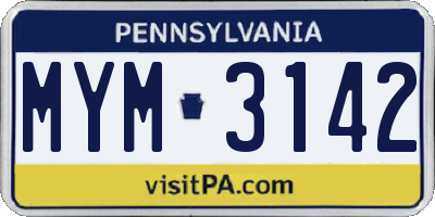 PA license plate MYM3142