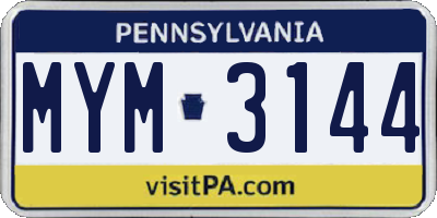 PA license plate MYM3144