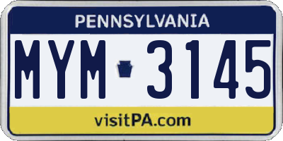 PA license plate MYM3145
