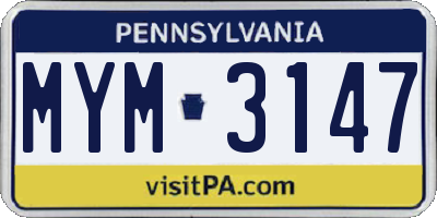 PA license plate MYM3147