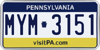 PA license plate MYM3151