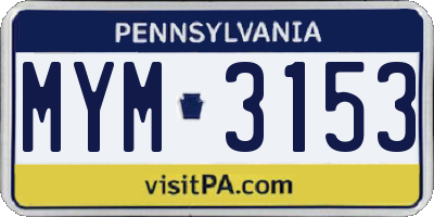 PA license plate MYM3153