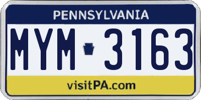 PA license plate MYM3163