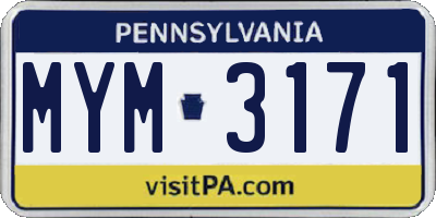 PA license plate MYM3171