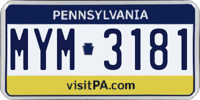 PA license plate MYM3181