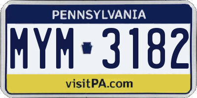 PA license plate MYM3182
