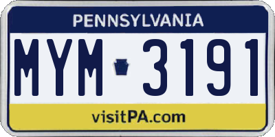 PA license plate MYM3191