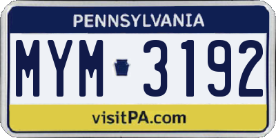 PA license plate MYM3192