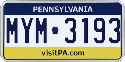 PA license plate MYM3193