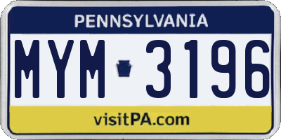 PA license plate MYM3196