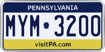 PA license plate MYM3200