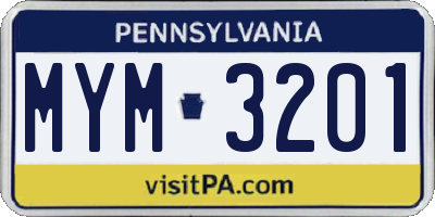 PA license plate MYM3201