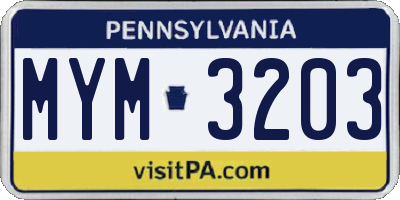 PA license plate MYM3203