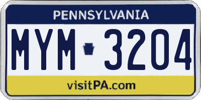PA license plate MYM3204