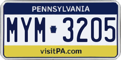 PA license plate MYM3205