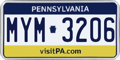 PA license plate MYM3206