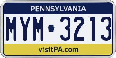 PA license plate MYM3213