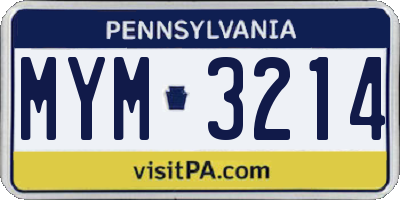 PA license plate MYM3214