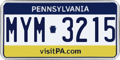 PA license plate MYM3215