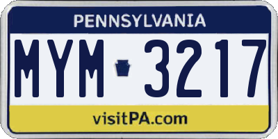 PA license plate MYM3217