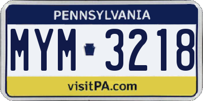 PA license plate MYM3218