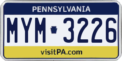 PA license plate MYM3226