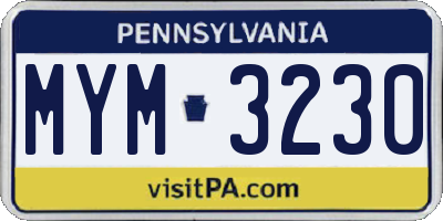PA license plate MYM3230