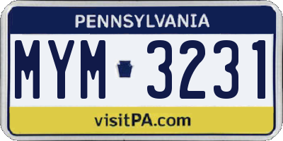 PA license plate MYM3231