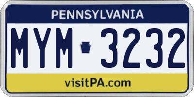 PA license plate MYM3232