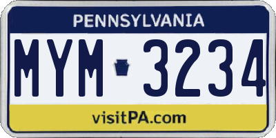 PA license plate MYM3234