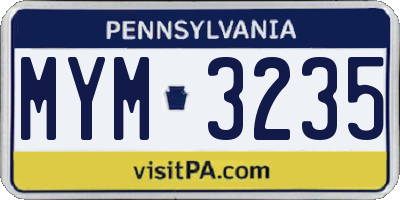 PA license plate MYM3235