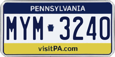 PA license plate MYM3240
