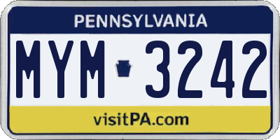 PA license plate MYM3242