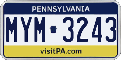 PA license plate MYM3243