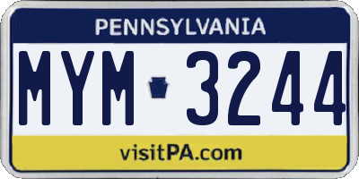 PA license plate MYM3244