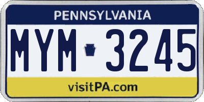 PA license plate MYM3245