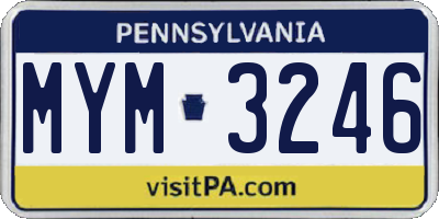 PA license plate MYM3246